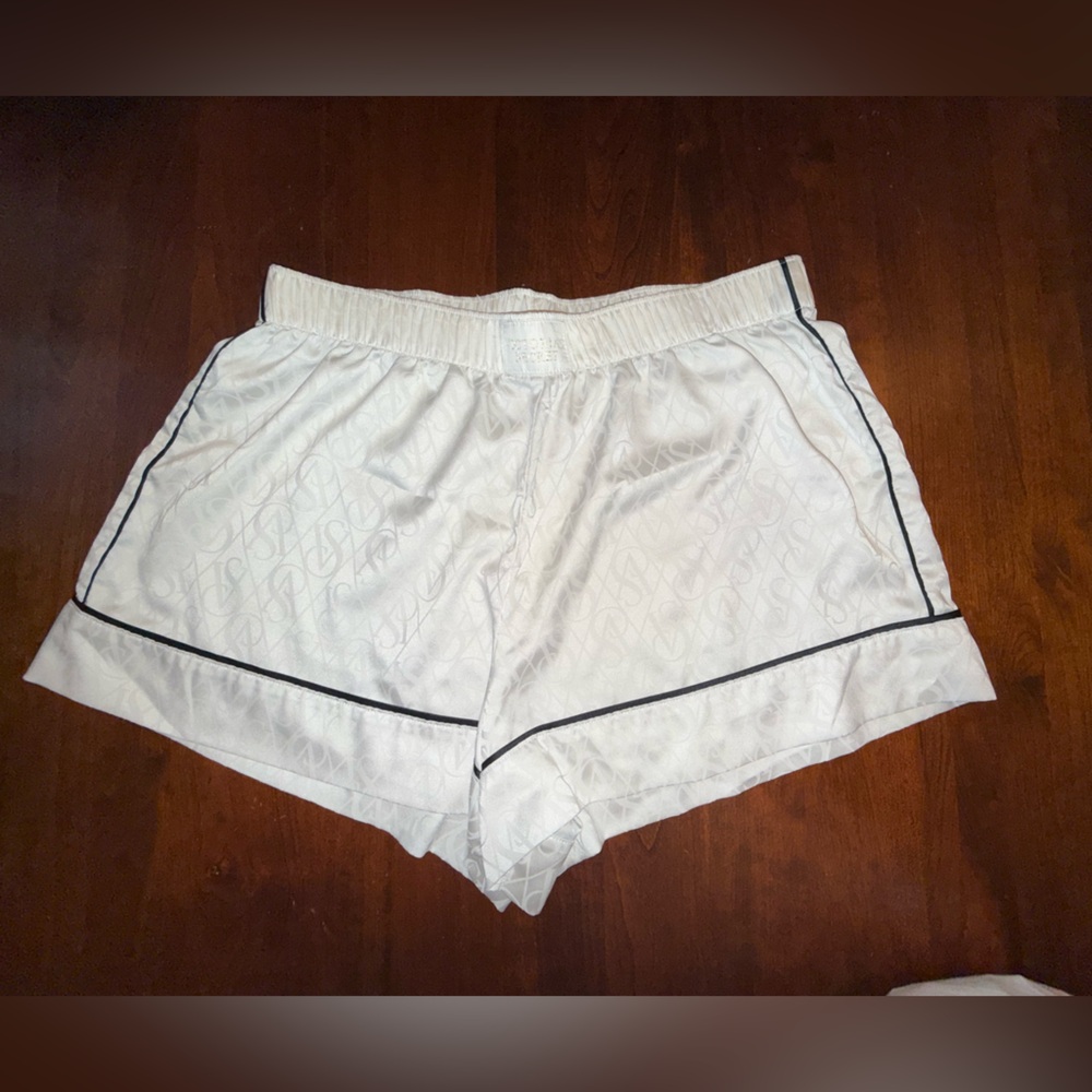 Victoria’s Secret White Silky Pajama Shorts with Black Piping